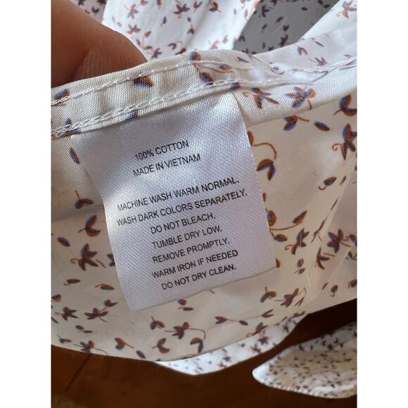 James Tattersall London  Button up shirt White w/ leaf pattern  Size 16 34/35 - Picture 3 of 5